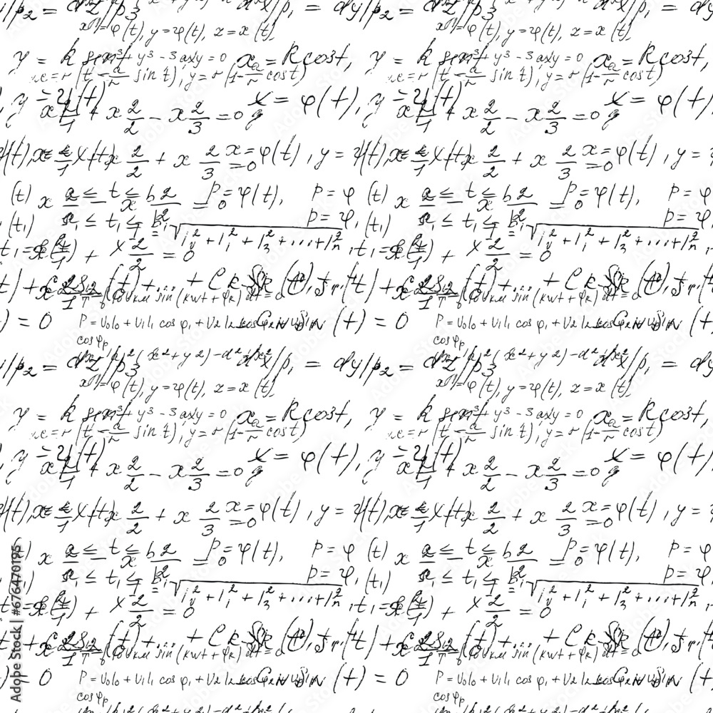 Math seamless board with handwritten mathematical and physics formulas and proves. Vector - obrazy, fototapety, plakaty 
