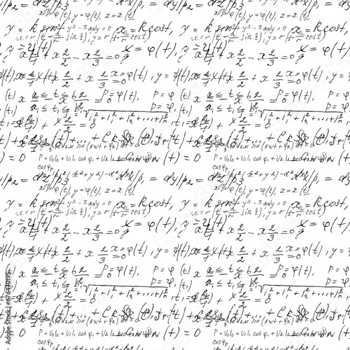 Math seamless board with handwritten mathematical and physics formulas and proves. Vector photo