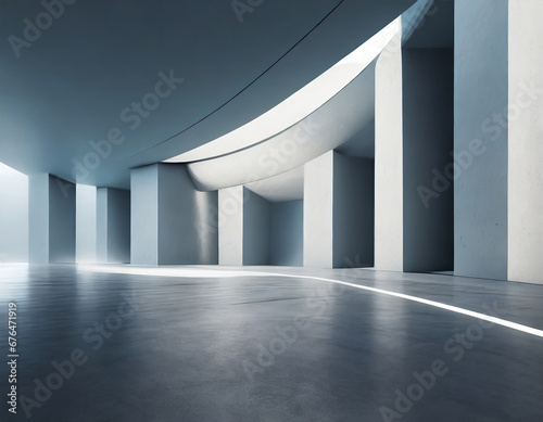 3d render of abstract futuristic architecture with empty concrete floor. Scene for car presentation.