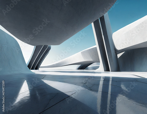 3d render of abstract futuristic architecture with empty concrete floor. © Abele