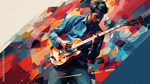 Guitarist in the style of bright geometric abstractions by Generative AI