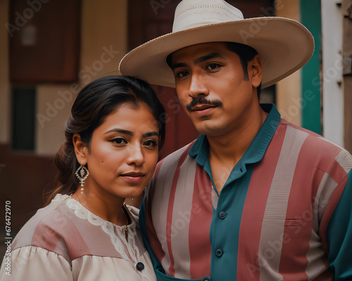 Mexican heterosexual couple visiting a magical town in Mexico with hats.  © JES ARB