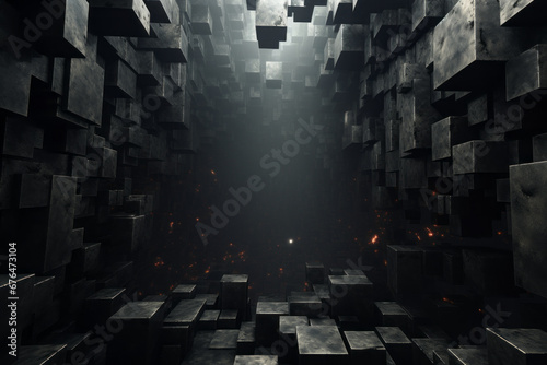 Abstract black and white background. Geometric shapes, nothingness, apocalyptic, futuristic.