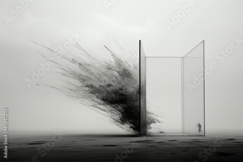 Obraz na płótnie Abstract art installation in black and white. Surreal, monotonous, apocalyptic, futurism.