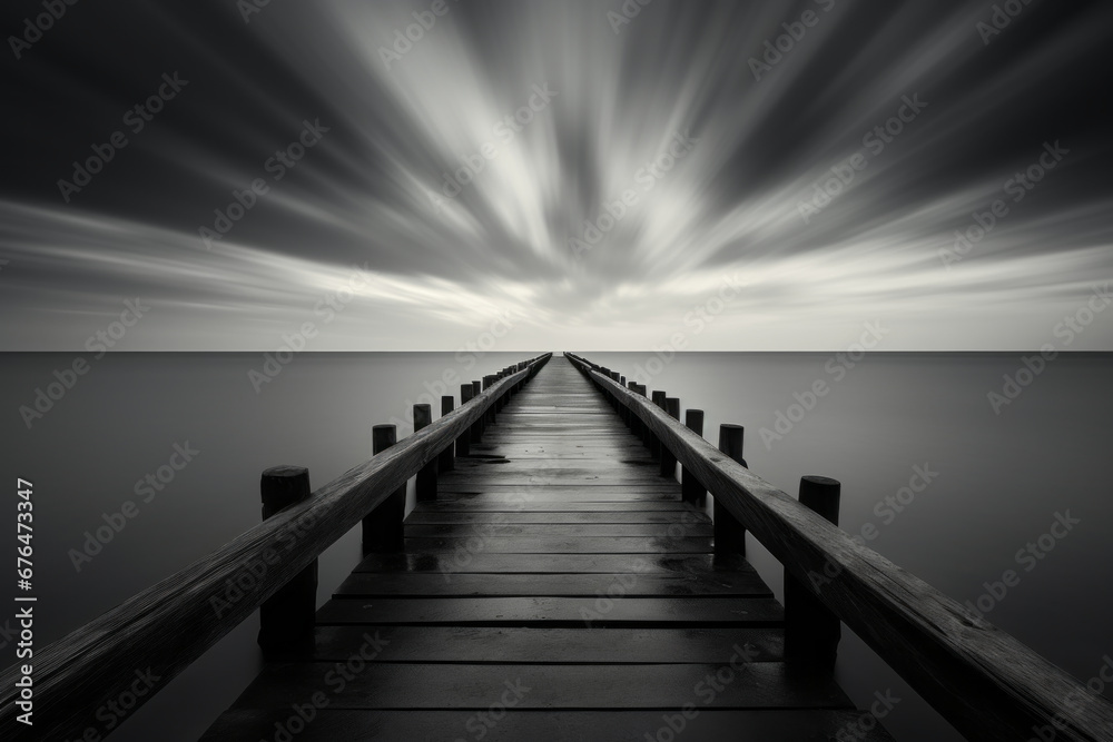 Fototapeta premium Old wooden dock in black and white.