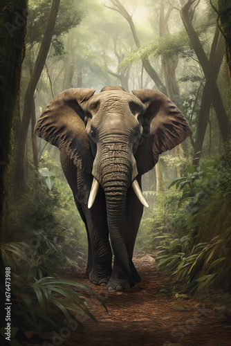 African elephant (Loxodonta africana) walking in the forest, Africa, AI Generated