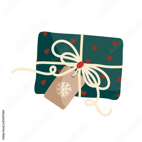 Colorful Christmas gift in festive packaging. Vector graphics.