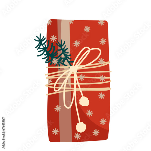 Colorful Christmas gift in festive packaging. Vector graphics.