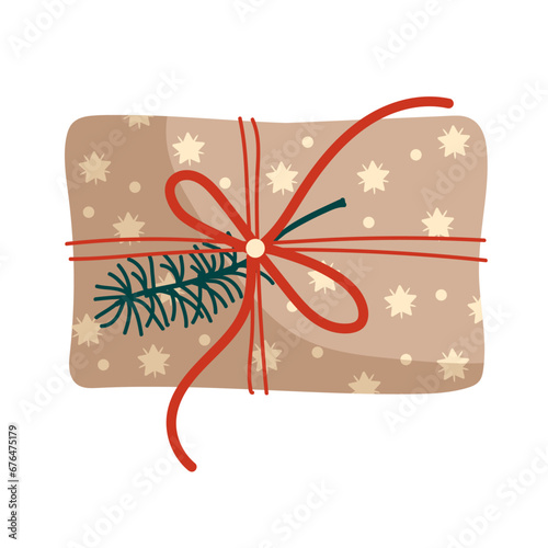 Colorful Christmas gift in festive packaging. Vector graphics.