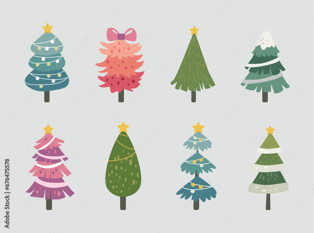 Vector Flat Hand Drawn Christmas Trees Collection Vector Flat Hand Drawn Christmas Trees Collection