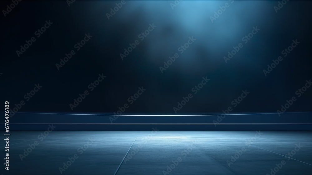 Blank product display on blue studio background with pedestal or podium. Empty showcase stand backdrops