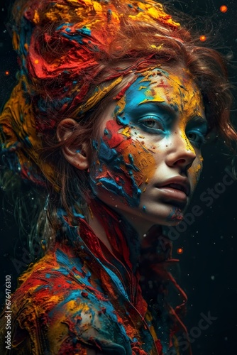 Close-up portrait of a beautiful girl with a painted face