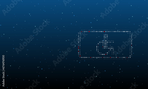 On the right is the disabled road symbol filled with white dots. Background pattern from dots and circles of different shades. Vector illustration on blue background with stars