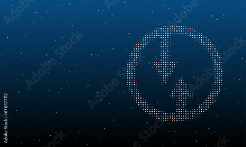 On the right is the advantage of oncoming traffic symbol filled with white dots. Background pattern from dots and circles of different shades. Vector illustration on blue background with stars