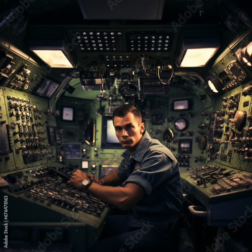Pilot in a submarine control room.