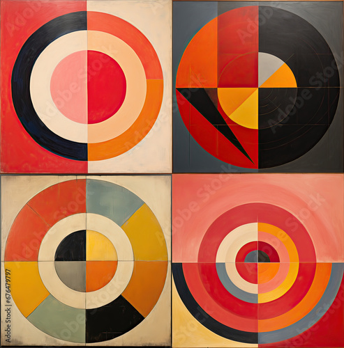 Modernist minimalist striped circles painting made with Generative AI