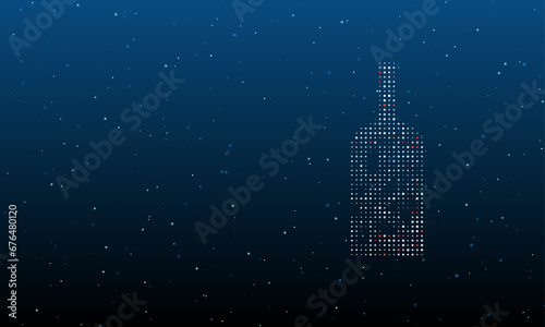 On the right is the a branch in a bottle symbol filled with white dots. Background pattern from dots and circles of different shades. Vector illustration on blue background with stars