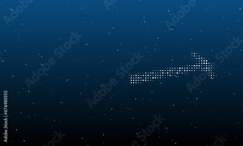 On the right is the hammer symbol filled with white dots. Background pattern from dots and circles of different shades. Vector illustration on blue background with stars