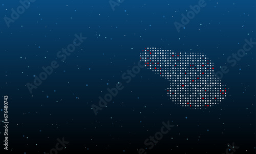 On the right is the sanding machine symbol filled with white dots. Background pattern from dots and circles of different shades. Vector illustration on blue background with stars
