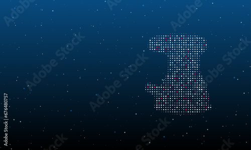 On the right is the sanding machine symbol filled with white dots. Background pattern from dots and circles of different shades. Vector illustration on blue background with stars