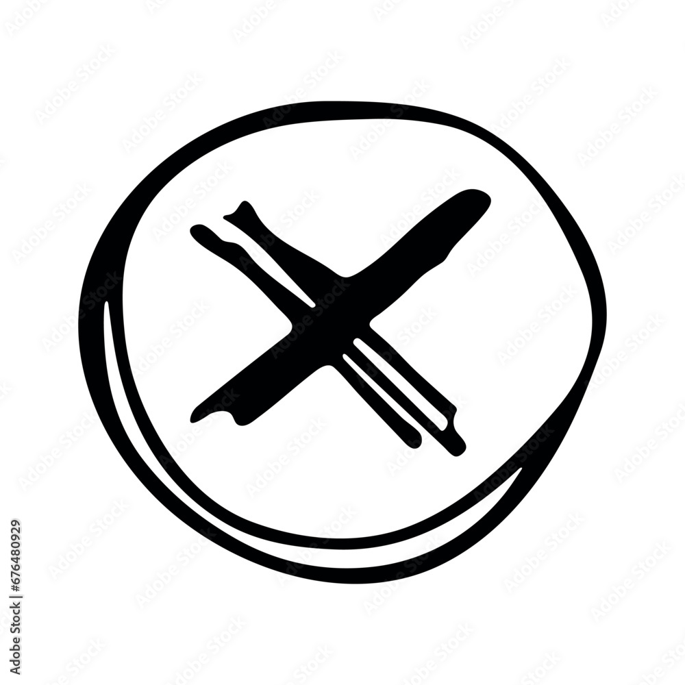 Hand drawn cross mark illustration. Marker wrong sign clipart. Ink scribble checkbox. Single element Hand drawn cross mark illustration. Marker wrong sign clipart. Ink scribble checkbox. Single element