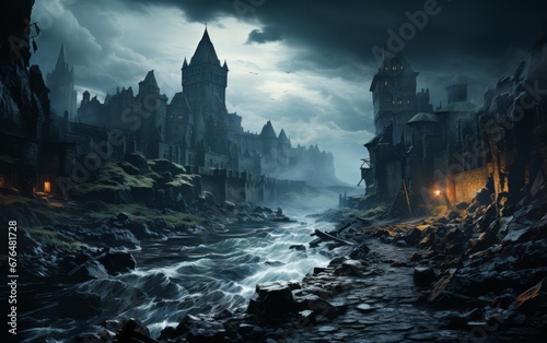 dark fantasy castle landscape