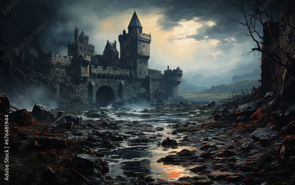 dark fantasy castle landscape