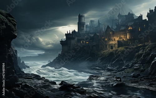 dark fantasy castle landscape © stasknop