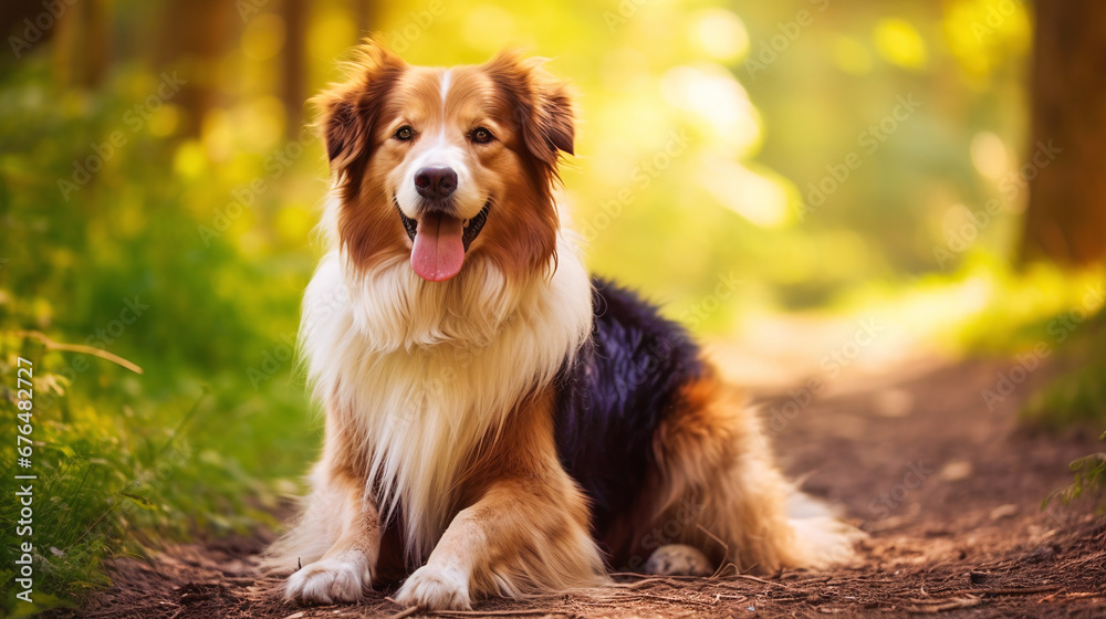 dog lying on the ground of a path in a beautiful autumn forest while walking
dog lying on the ground of a path in a beautiful autumn forest while walking
