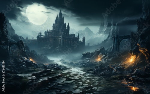 a dark, magical, ruined castle 