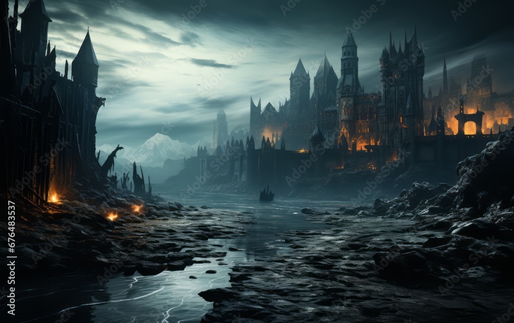 Fototapeta premium dark castle by the river