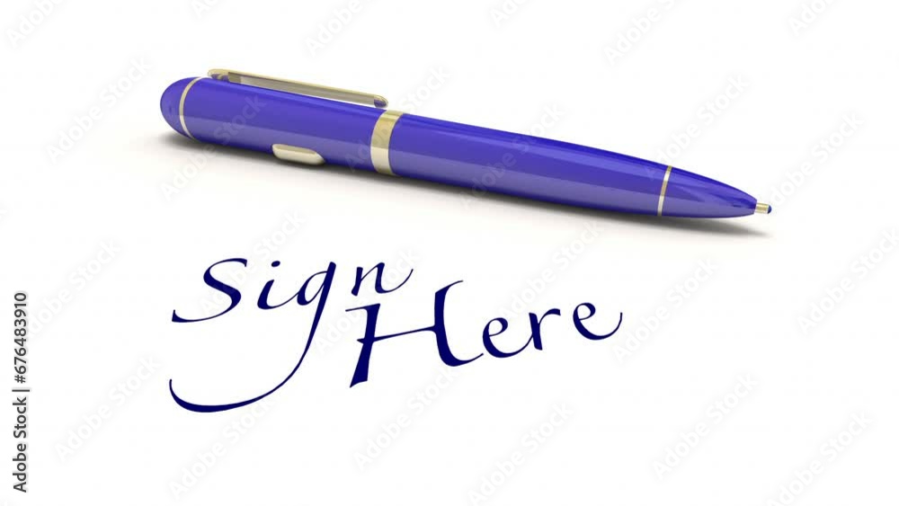 Sign Here Your Name Pen Agree Contract Apply Autograph Accept Terms Conditions 3d Animation
