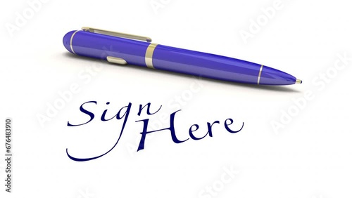 Sign Here Your Name Pen Agree Contract Apply Autograph Accept Terms Conditions 3d Animation