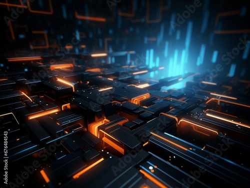 Abstract sci-fi blue and orange background, concept of digital future., AI © Vitalii But
