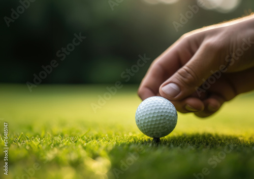 golf player putting golf ball into hole.Background