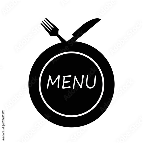 Set food service menu, restaurant, knife, fork, and plate icon. Utensils vector illustration