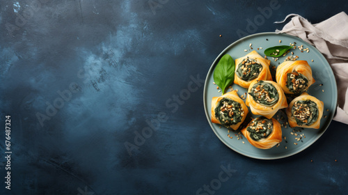 Savory spinach pastries with Gorgonzola, walnuts, and sesame.