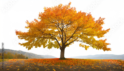 autumn tree isolated on white background