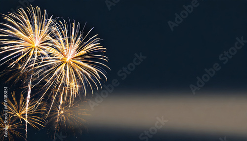 new years banner with fireworks on a dark background with room for copy text