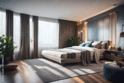 modern bedroom with windows
