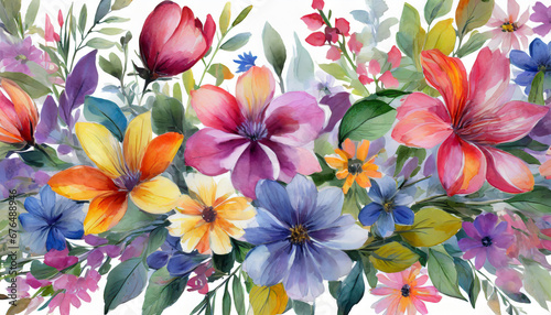 watercolor colorful flowers and leaves are isolated in the background suitable for greeting cards designs wallpaper backgrounds textiles fashion or flyers illustration ai generative