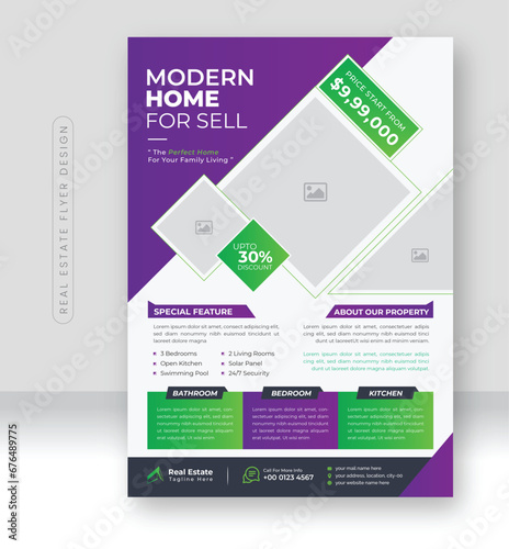 Modern home for sale real estate flyer template. a4 Real Estate business flyer poster pamphlet brochure cover template design.