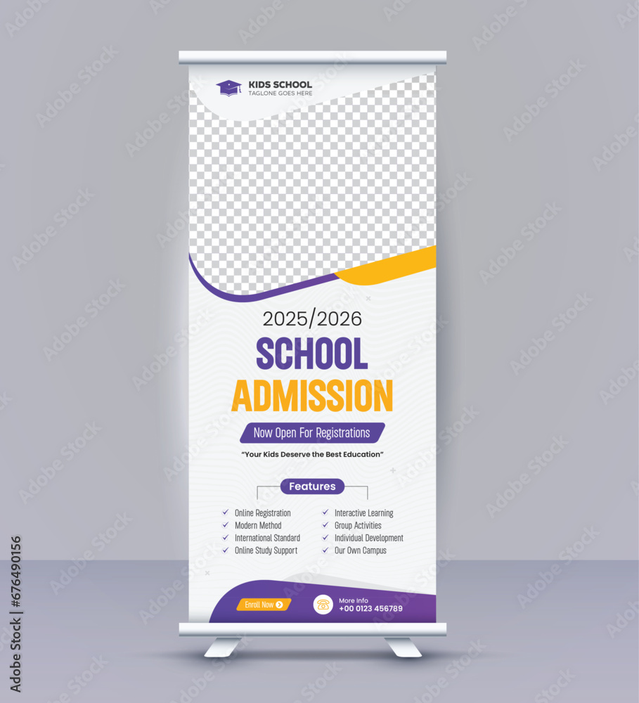 Modern advertising school admission open roll up banner or stand banner, back to school roll up banner design. Modern advertising school admission open roll up banner or stand banner, back to school roll up banner design.