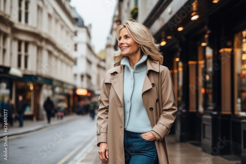 Timeless Beauty and Style: London's Senior Business Maven. Amid the urban hustle and bustle, a senior businesswoman exudes charm and timeless elegance.