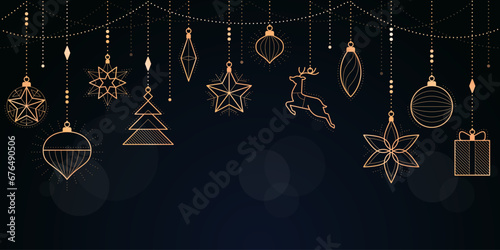 Christmas banner with hanging decoations and copy space