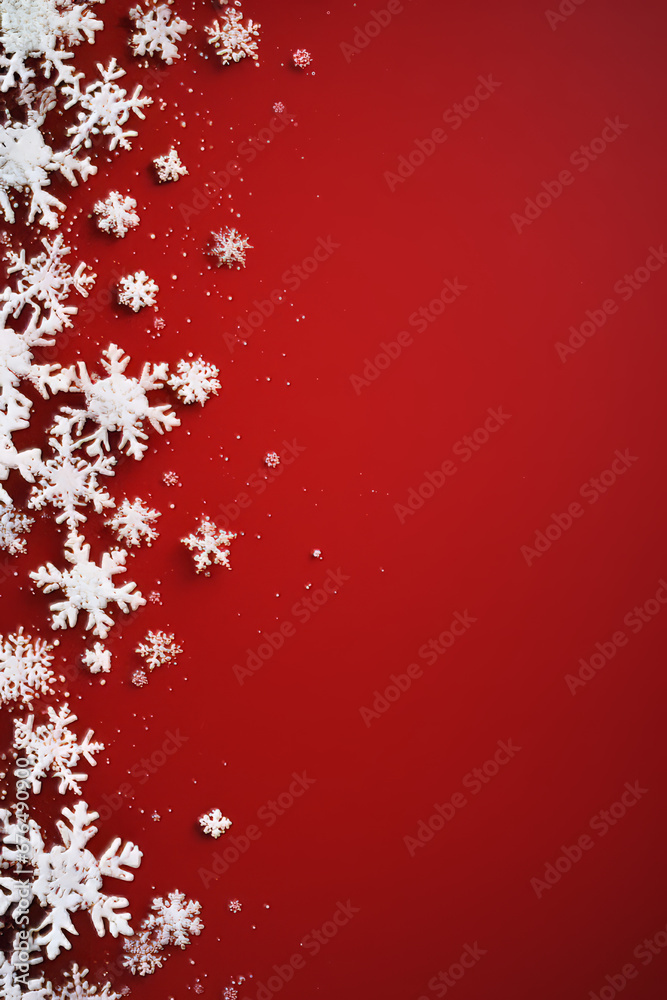 Winter theme greeting card background, snowflakes on red background Winter theme greeting card background, snowflakes on red background