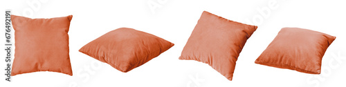 Принти на полотні Decorative orange rectangular pillow isolated on white, transparent background, PNG