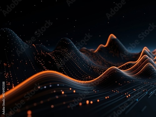 Abstract sci-fi blue and orange waves  concept of digital future  AI