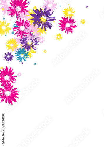 Blue Gerbera Background White Vector. Flowers Botanical Tile. Green Flower Chic. Creative Illustration. Beautiful Color Plant.