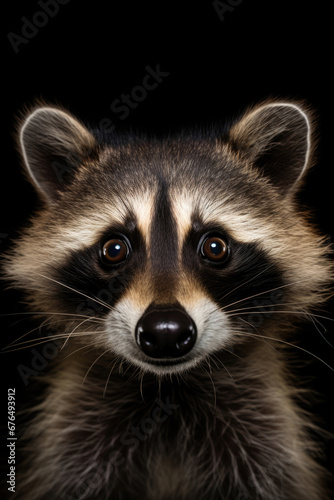 Funny raccoon on black background © Venka